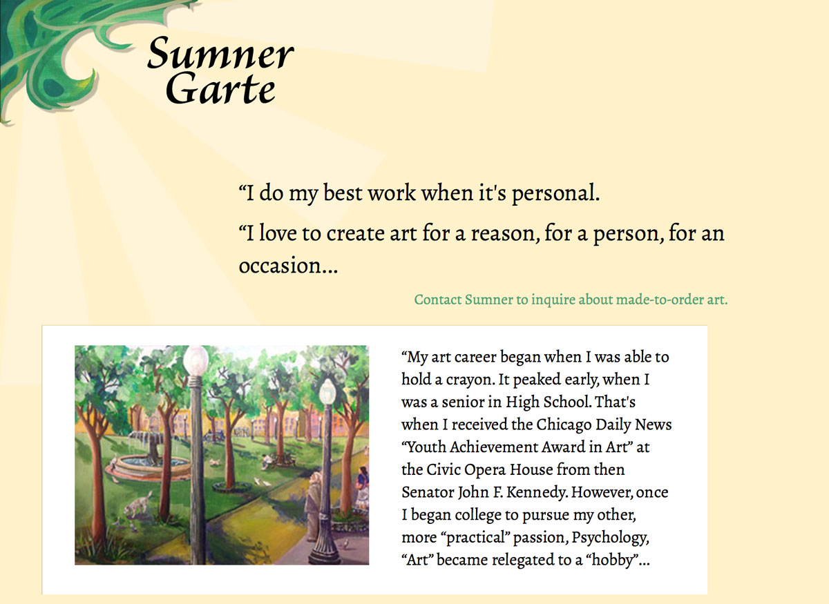 Sumner Garte's website on a large screen